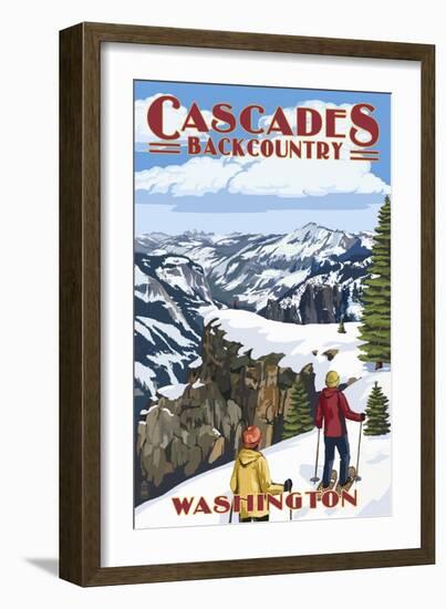 North Cascades, Washington - Showshoer Scene-Lantern Press-Framed Art Print