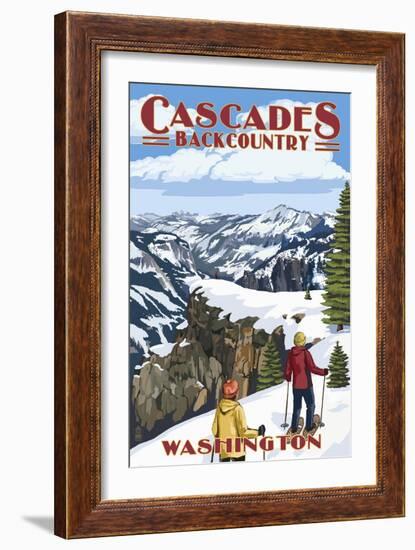 North Cascades, Washington - Showshoer Scene-Lantern Press-Framed Art Print