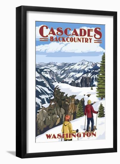 North Cascades, Washington - Showshoer Scene-Lantern Press-Framed Art Print