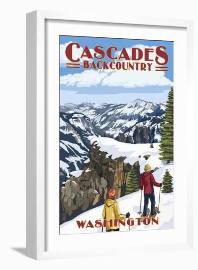 North Cascades, Washington - Showshoer Scene-Lantern Press-Framed Art Print