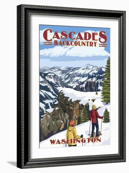 North Cascades, Washington - Showshoer Scene-Lantern Press-Framed Art Print