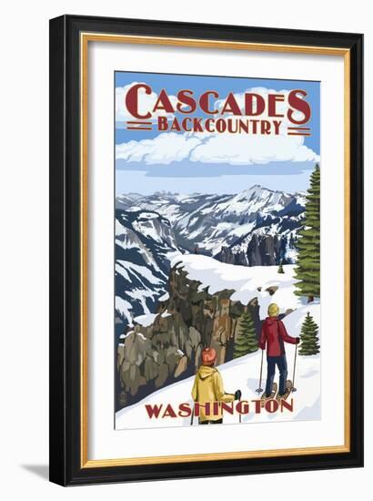 North Cascades, Washington - Showshoer Scene-Lantern Press-Framed Art Print