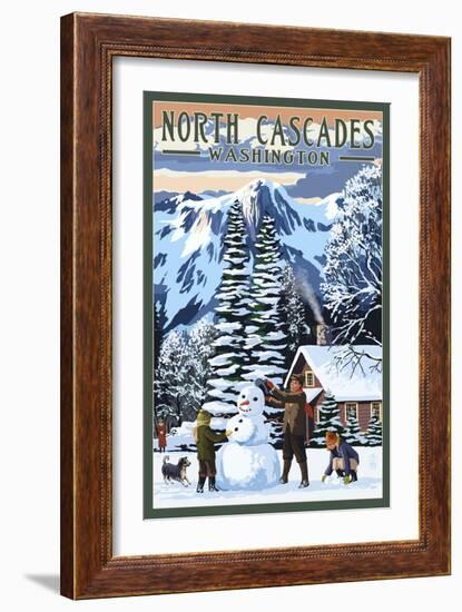 North Cascades, Washington - Snowman Building-Lantern Press-Framed Art Print