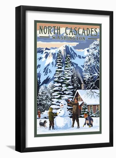 North Cascades, Washington - Snowman Building-Lantern Press-Framed Art Print