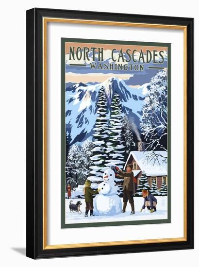 North Cascades, Washington - Snowman Building-Lantern Press-Framed Art Print