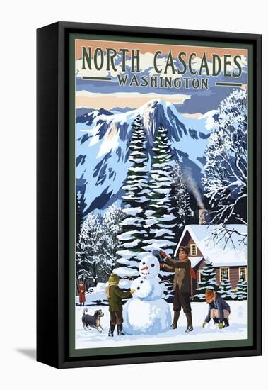 North Cascades, Washington - Snowman Building-Lantern Press-Framed Stretched Canvas