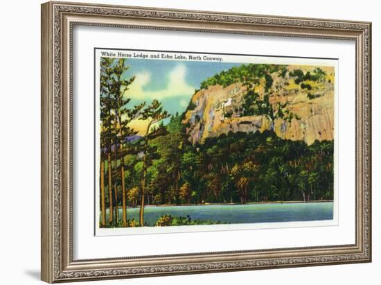 North Conway, New Hampshire - View of the White Horse Ledge and Echo Lake, c.1945-Lantern Press-Framed Art Print