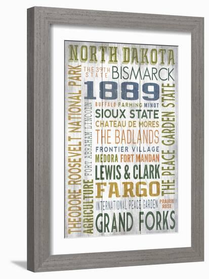 North Dakota - Barnwood Typography-Lantern Press-Framed Art Print