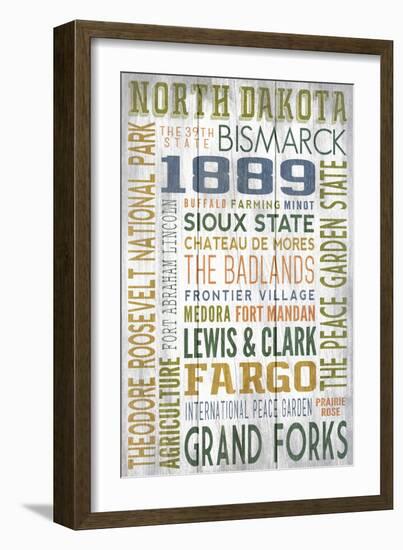 North Dakota - Barnwood Typography-Lantern Press-Framed Art Print