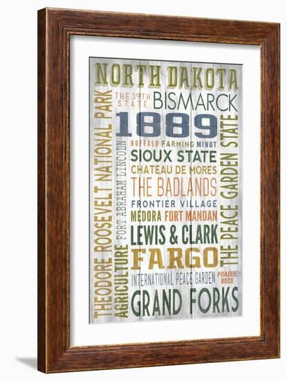 North Dakota - Barnwood Typography-Lantern Press-Framed Art Print