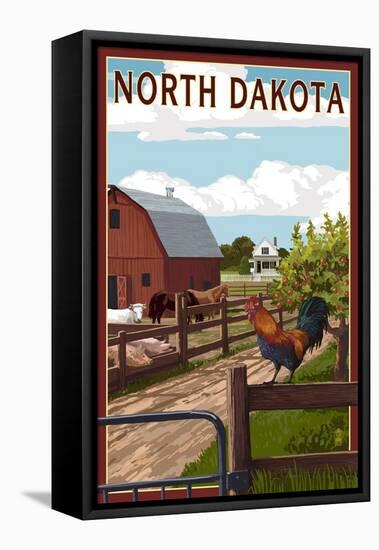 North Dakota - Barnyard Scene-Lantern Press-Framed Stretched Canvas