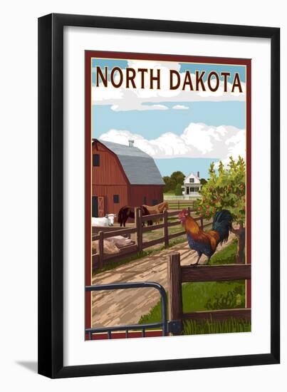 North Dakota - Barnyard Scene-Lantern Press-Framed Art Print