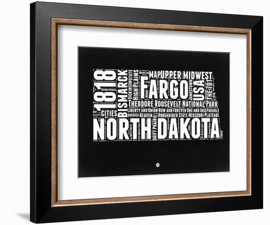 North Dakota Black and White Map-NaxArt-Framed Art Print