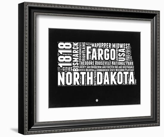 North Dakota Black and White Map-NaxArt-Framed Art Print