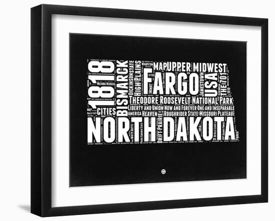 North Dakota Black and White Map-NaxArt-Framed Art Print