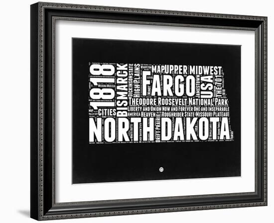 North Dakota Black and White Map-NaxArt-Framed Art Print