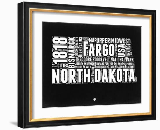 North Dakota Black and White Map-NaxArt-Framed Art Print