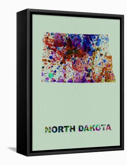 North Dakota Color Splatter Map-NaxArt-Framed Stretched Canvas