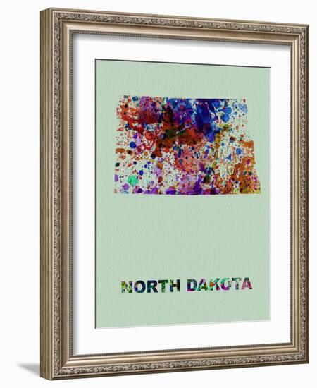 North Dakota Color Splatter Map-NaxArt-Framed Art Print