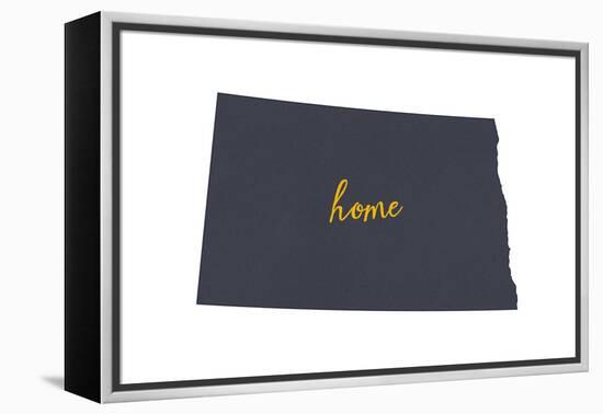 North Dakota - Home State - Gray on White-Lantern Press-Framed Stretched Canvas