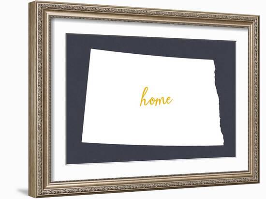 North Dakota - Home State - White on Gray-Lantern Press-Framed Art Print