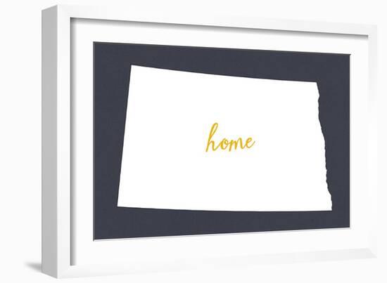 North Dakota - Home State - White on Gray-Lantern Press-Framed Art Print