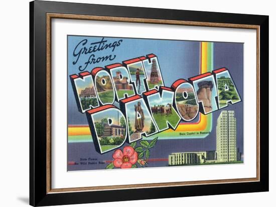 North Dakota - Large Letter Scenes-Lantern Press-Framed Art Print