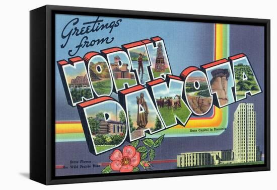 North Dakota - Large Letter Scenes-Lantern Press-Framed Stretched Canvas