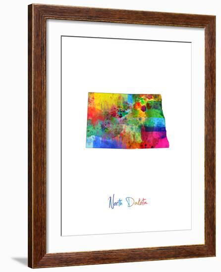 North Dakota Map-Michael Tompsett-Framed Art Print