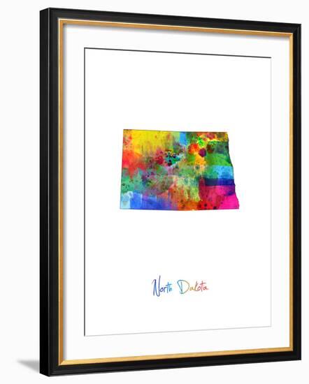 North Dakota Map-Michael Tompsett-Framed Art Print