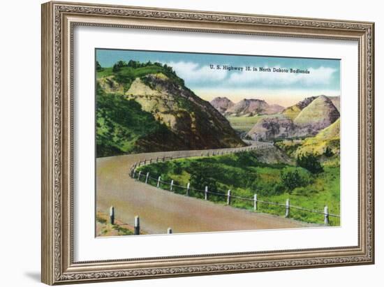 North Dakota, Scenic US Highway 10 in the Badlands, T. Roosevelt National Park-Lantern Press-Framed Art Print