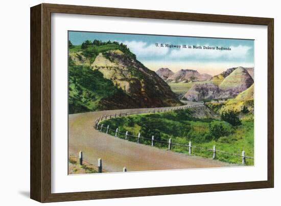 North Dakota, Scenic US Highway 10 in the Badlands, T. Roosevelt National Park-Lantern Press-Framed Art Print