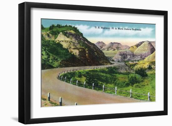 North Dakota, Scenic US Highway 10 in the Badlands, T. Roosevelt National Park-Lantern Press-Framed Art Print