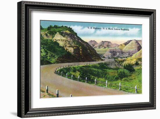 North Dakota, Scenic US Highway 10 in the Badlands, T. Roosevelt National Park-Lantern Press-Framed Art Print