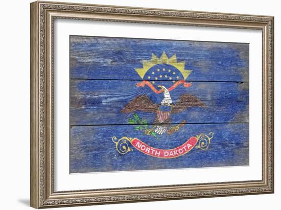 North Dakota State Flag - Barnwood Painting-Lantern Press-Framed Art Print