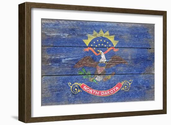 North Dakota State Flag - Barnwood Painting-Lantern Press-Framed Art Print