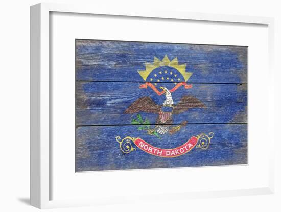 North Dakota State Flag - Barnwood Painting-Lantern Press-Framed Art Print