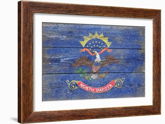 North Dakota State Flag - Barnwood Painting-Lantern Press-Framed Art Print