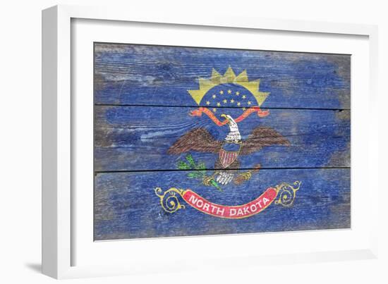 North Dakota State Flag - Barnwood Painting-Lantern Press-Framed Art Print