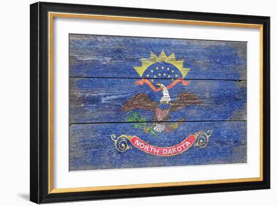 North Dakota State Flag - Barnwood Painting-Lantern Press-Framed Art Print