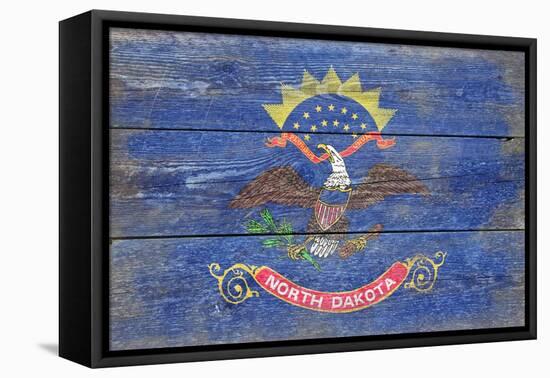 North Dakota State Flag - Barnwood Painting-Lantern Press-Framed Stretched Canvas