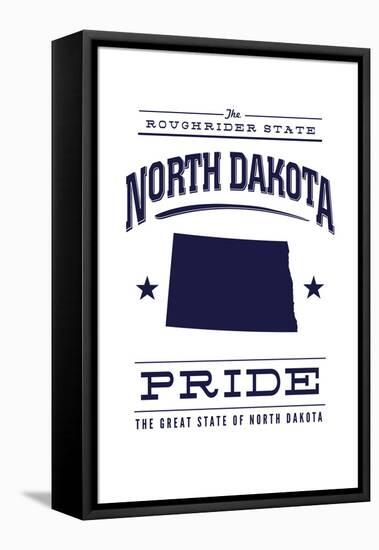 North Dakota State Pride - Blue on White-Lantern Press-Framed Stretched Canvas