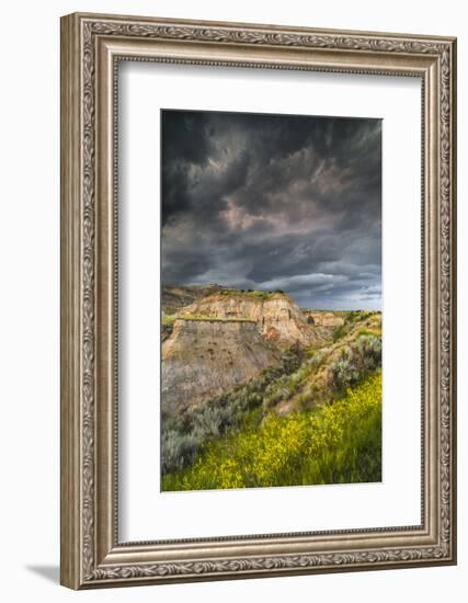 North Dakota, Theodore Roosevelt National Park, Thunderstorm Approach on the Dakota Prairie-Judith Zimmerman-Framed Photographic Print