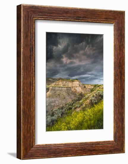 North Dakota, Theodore Roosevelt National Park, Thunderstorm Approach on the Dakota Prairie-Judith Zimmerman-Framed Photographic Print