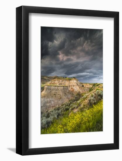 North Dakota, Theodore Roosevelt National Park, Thunderstorm Approach on the Dakota Prairie-Judith Zimmerman-Framed Photographic Print