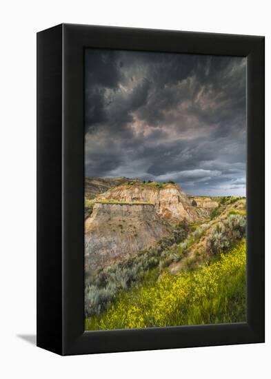 North Dakota, Theodore Roosevelt National Park, Thunderstorm Approach on the Dakota Prairie-Judith Zimmerman-Framed Premier Image Canvas