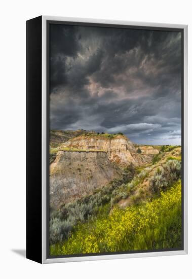 North Dakota, Theodore Roosevelt National Park, Thunderstorm Approach on the Dakota Prairie-Judith Zimmerman-Framed Premier Image Canvas