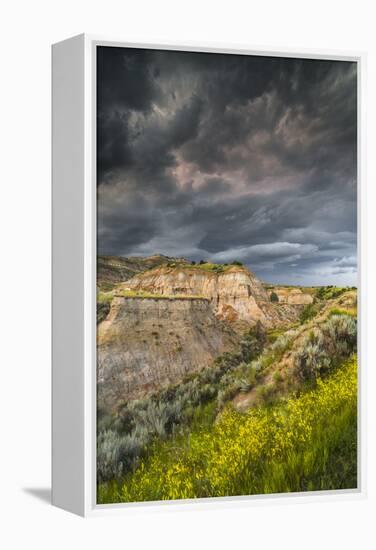 North Dakota, Theodore Roosevelt National Park, Thunderstorm Approach on the Dakota Prairie-Judith Zimmerman-Framed Premier Image Canvas