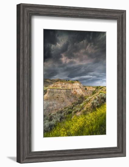 North Dakota, Theodore Roosevelt National Park, Thunderstorm Approach on the Dakota Prairie-Judith Zimmerman-Framed Premium Photographic Print