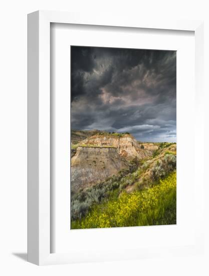 North Dakota, Theodore Roosevelt National Park, Thunderstorm Approach on the Dakota Prairie-Judith Zimmerman-Framed Premium Photographic Print